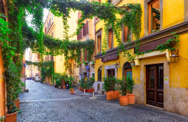 Trastevere Rome, quartier accessible PMR rues pavées aménagées